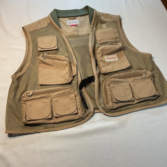 Redington Fishing Wading Vest Tan Green Trim Size L/XL, Multiple Zip Pockets - Picture 2 of 6